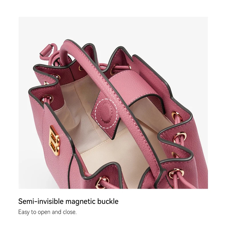 Soft Split Leather Bucket Bag – Casual Flap Shoulder Style
