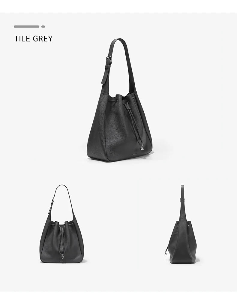 Genuine Cow Leather Hobo Bag – Soft Drawstring Everyday Style