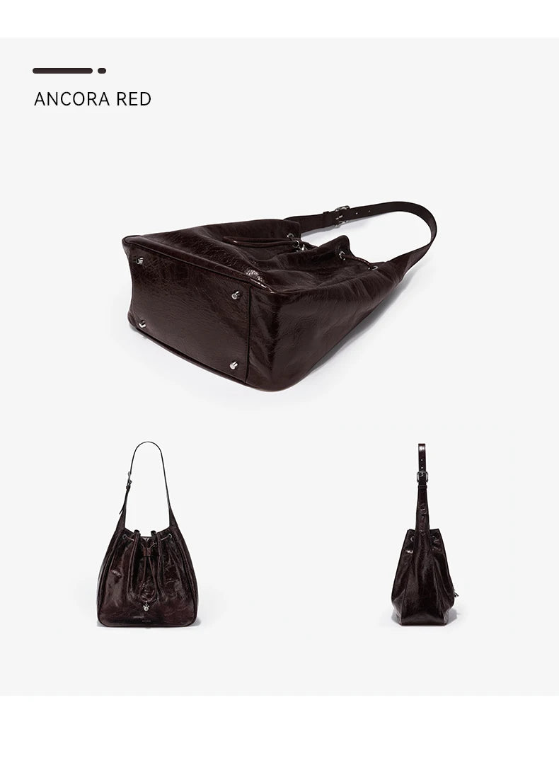 Genuine Cow Leather Hobo Bag – Soft Drawstring Everyday Style
