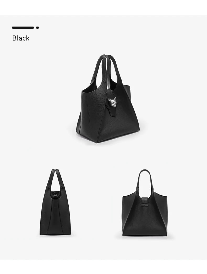 Genuine Leather Tote Bag – Soft Casual Style with Open Pocket