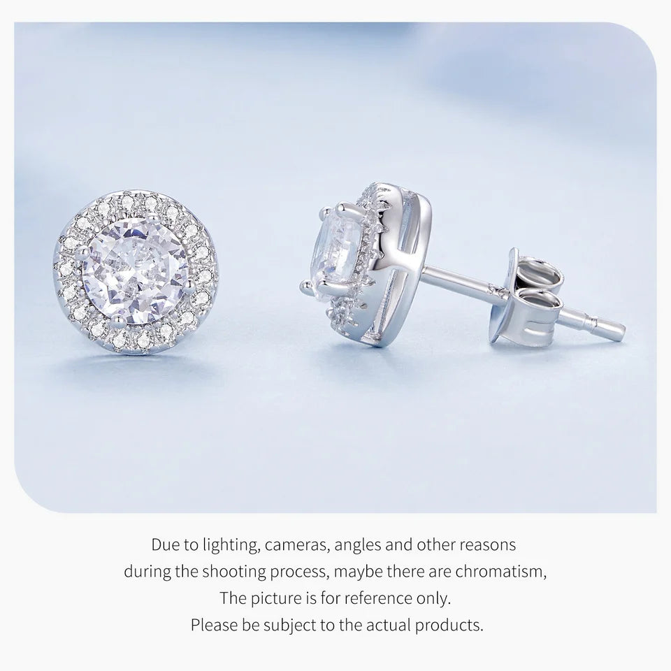 Classic Zircon Stud Earrings – 925 Sterling Silver Round Design