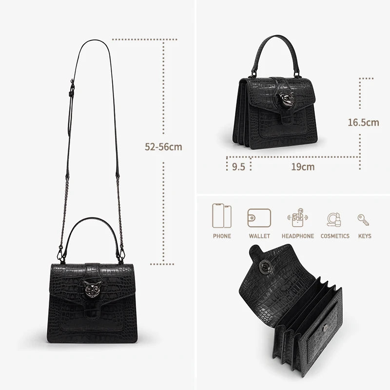 Genuine Leather Business Flap Bag – Animal Print with Lock