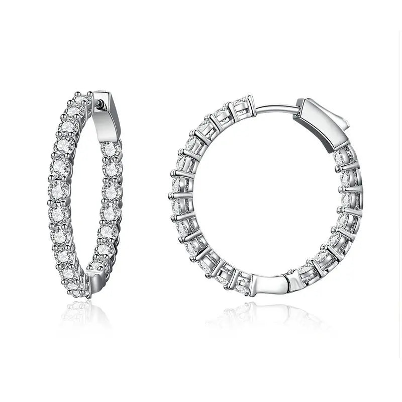Cubic Zirconia Round Stud Earrings with Screw-Back Closure