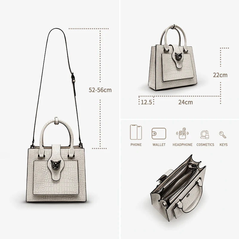 Structured Business Tote in Genuine Leather with Lock Closure