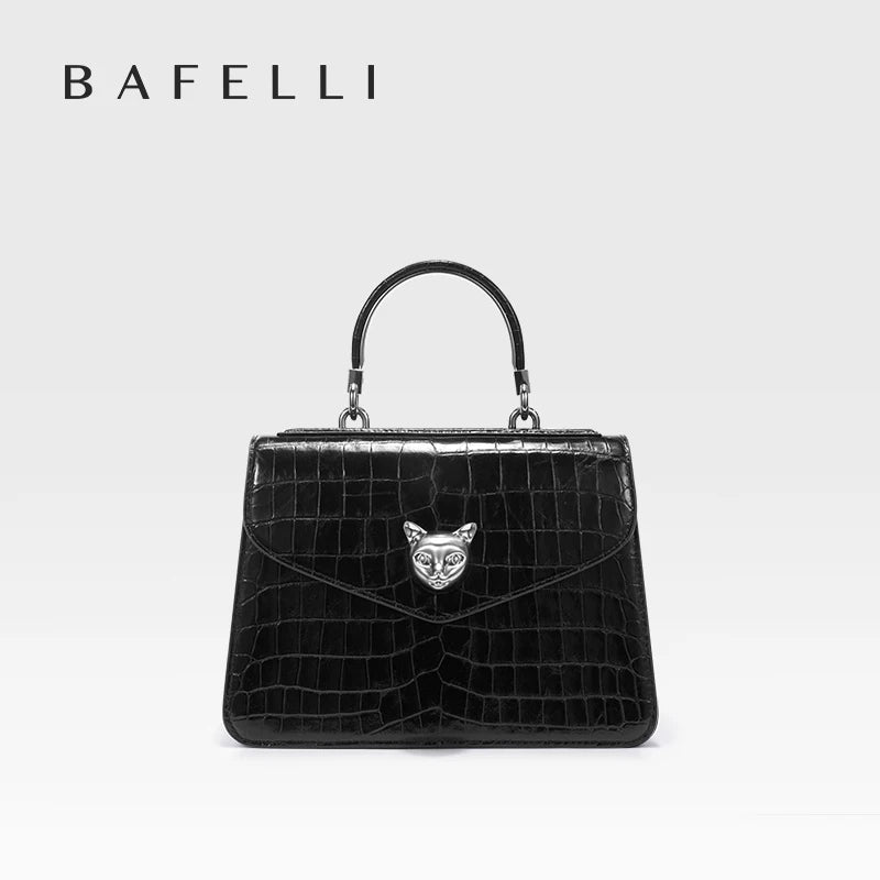 Crocodile Pattern Genuine Leather Flap Bag – Business Style with Lock
