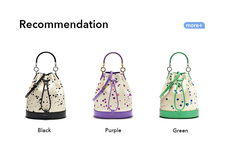 Genuine Leather Bucket Bag – Dot Pattern Drawstring