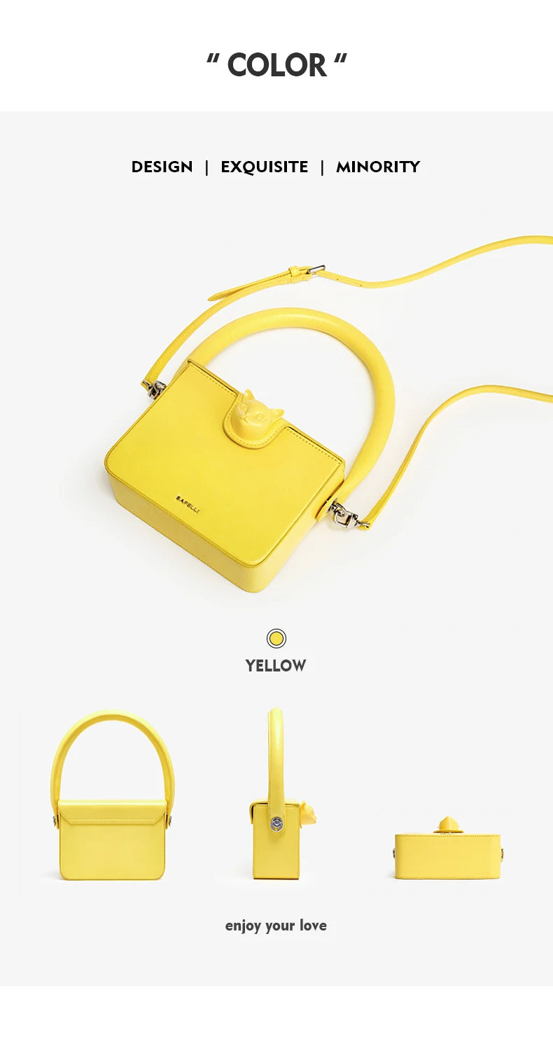 Boxy Genuine Leather Flap Bag – Cartoon Lock Design