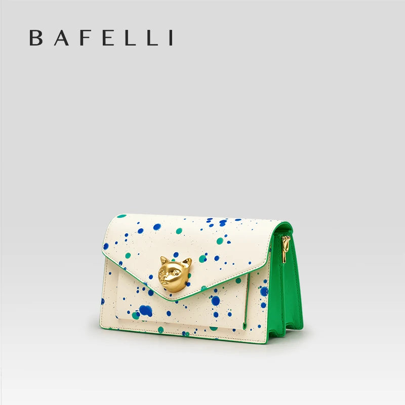 Genuine Leather Floral Flap Bag with Hasp Closure