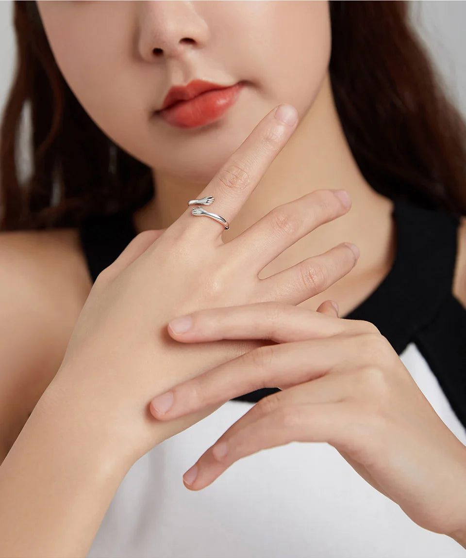 925 Sterling Silver Hug Ring with Open Adjustable Design