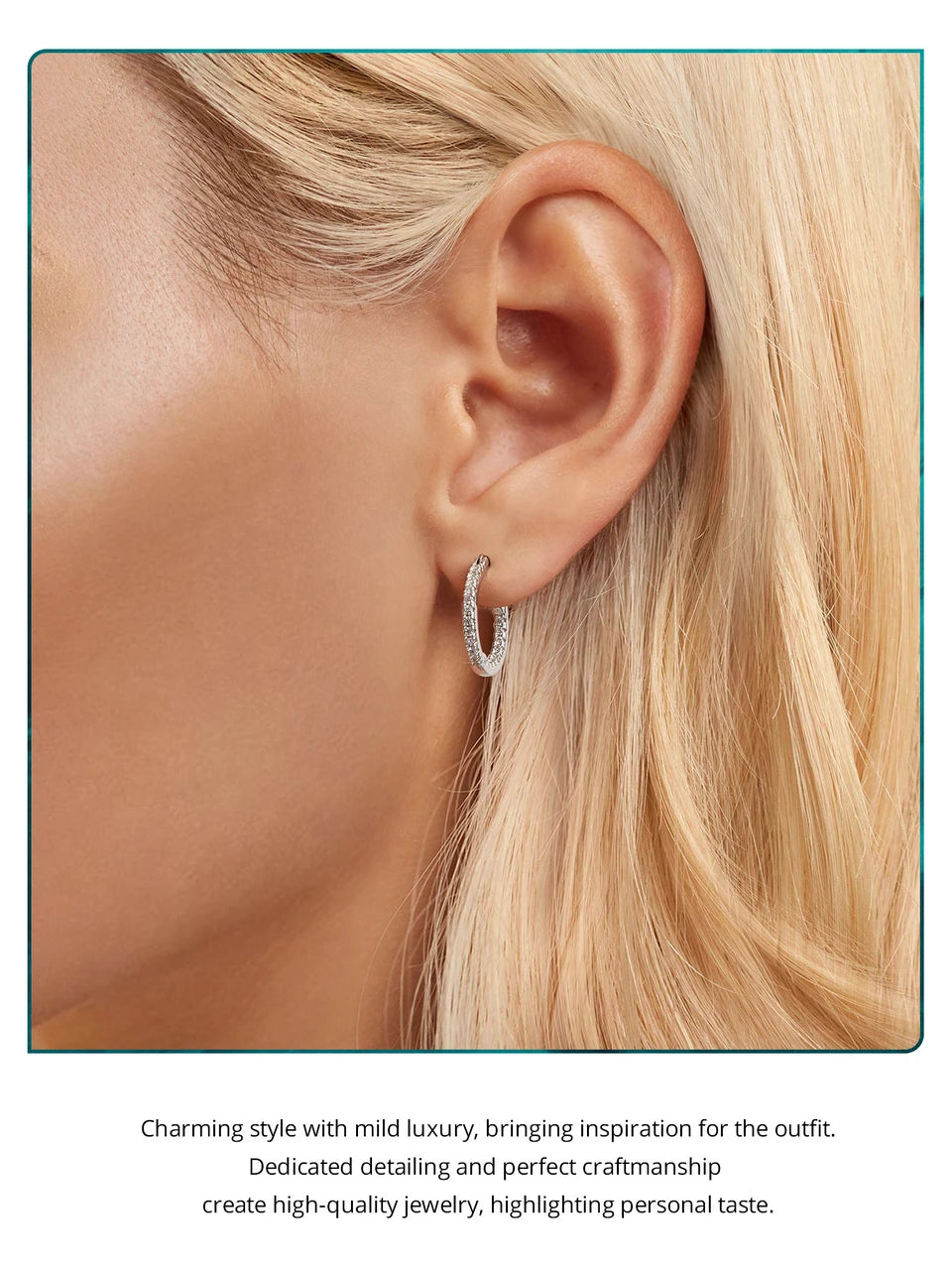 Sterling Silver Hoop Earrings – White Gold Plated with Zircon