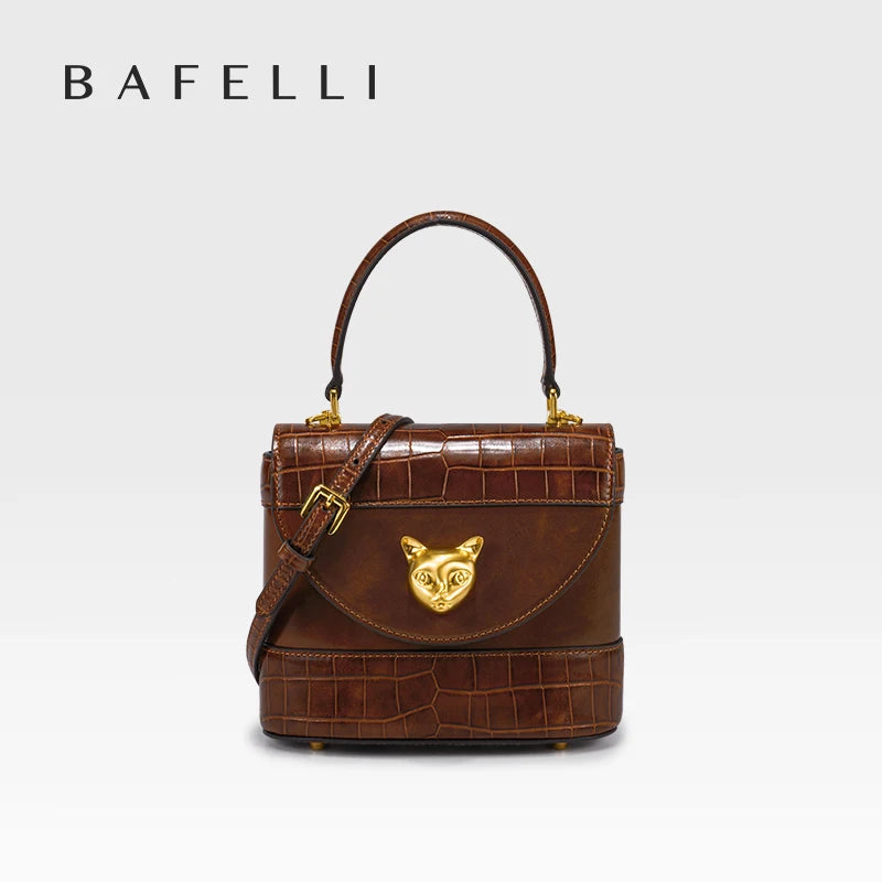 Genuine Leather Flap Shoulder Bag – Animal Texture with Lock