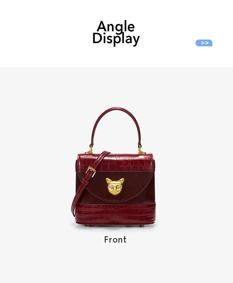Genuine Leather Flap Shoulder Bag – Animal Texture with Lock