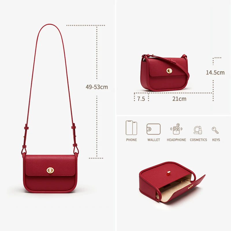 Elegant Split Leather Saddle Crossbody Bag