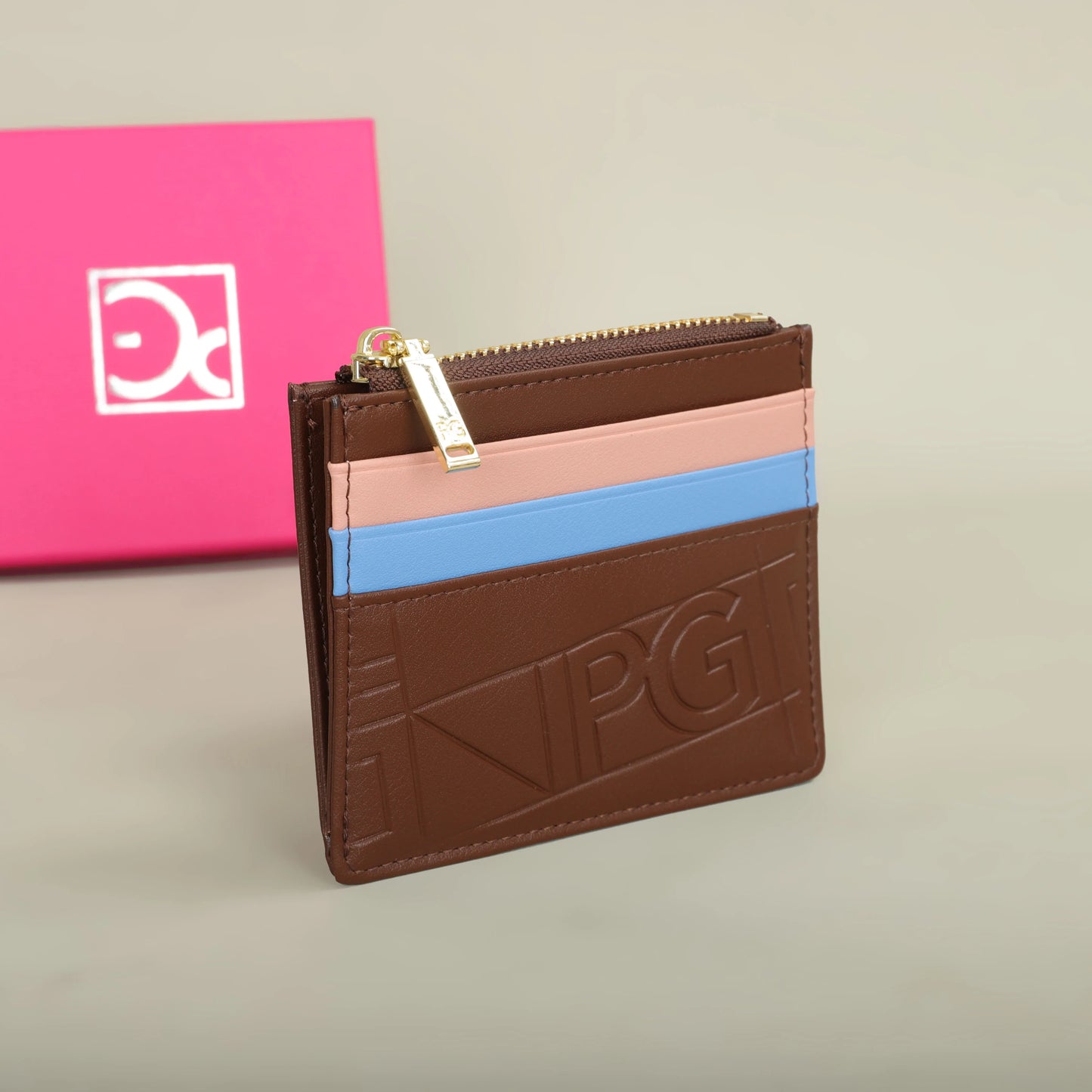 Compact Women’s PU Leather Monogram Wallet with Zipper and Card Slots