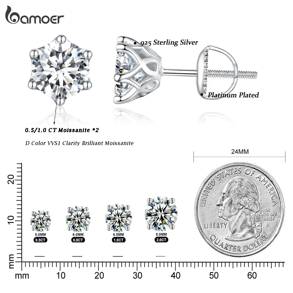 D Color Moissanite Stud Earrings – 925 Sterling Silver