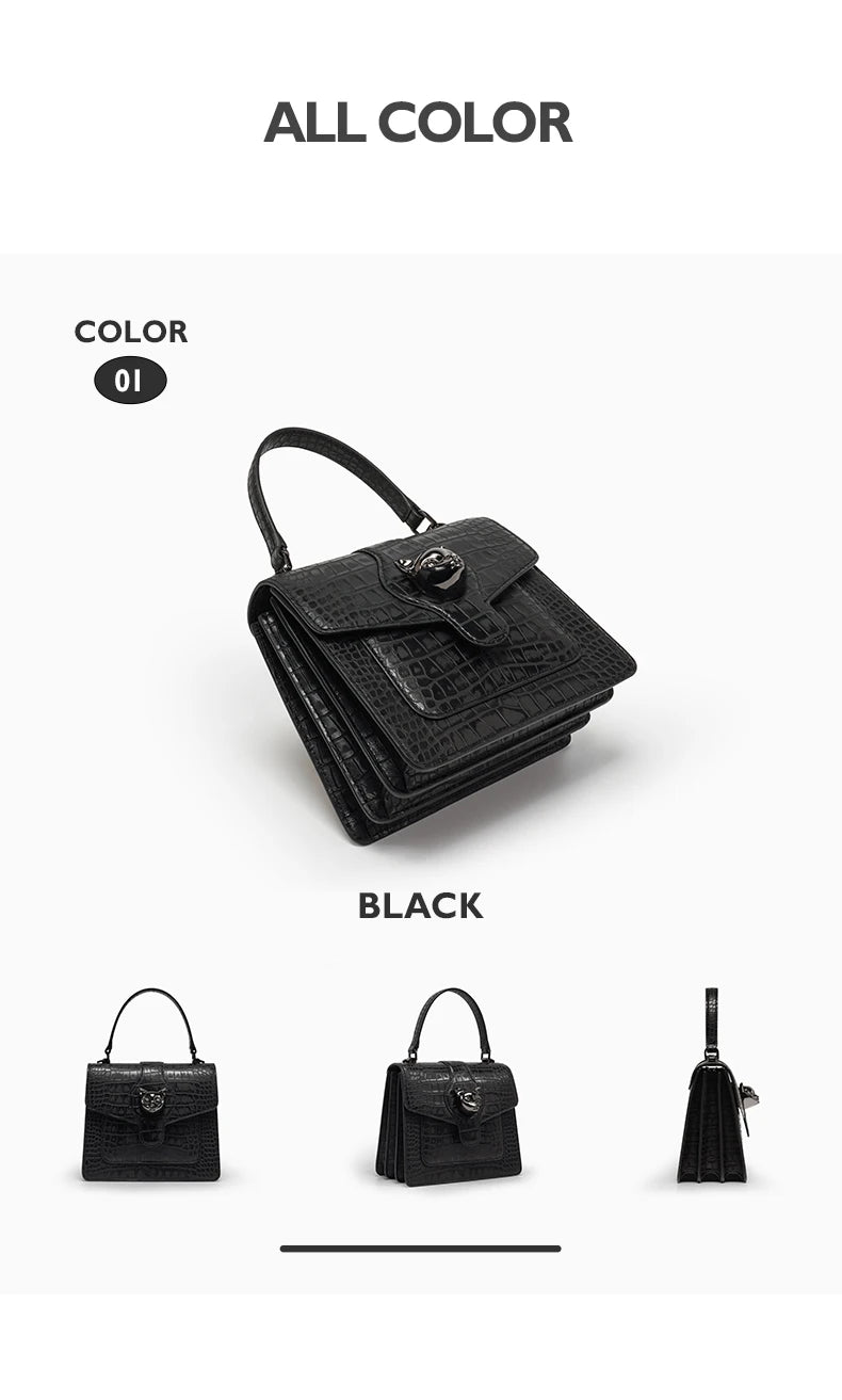 Genuine Leather Business Flap Bag – Animal Print with Lock