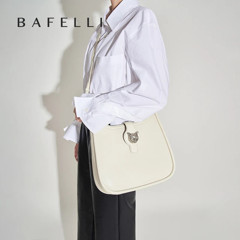 Retro Half Moon Split Leather Messenger Bag with Lock