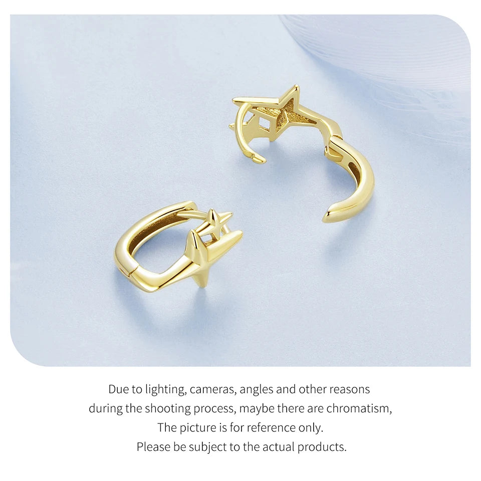 925 Sterling Silver Starlight Hoop Earrings – Minimalist Double Star Huggie