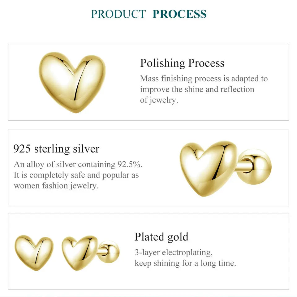 Mini Heart Stud Earrings – 925 Sterling Silver, Platinum Plated