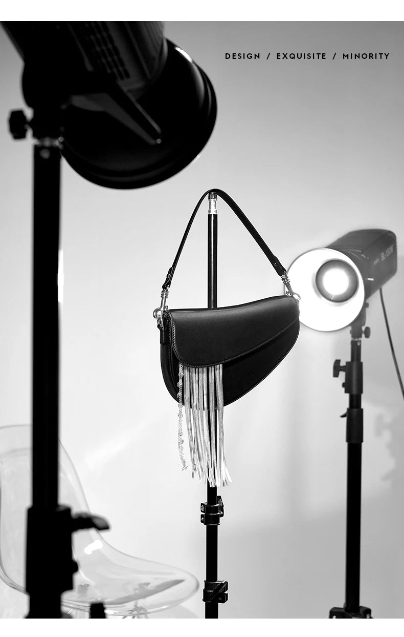 Genuine Leather Saddle Crossbody and Shoulder Bag – Tassel Flap Design
