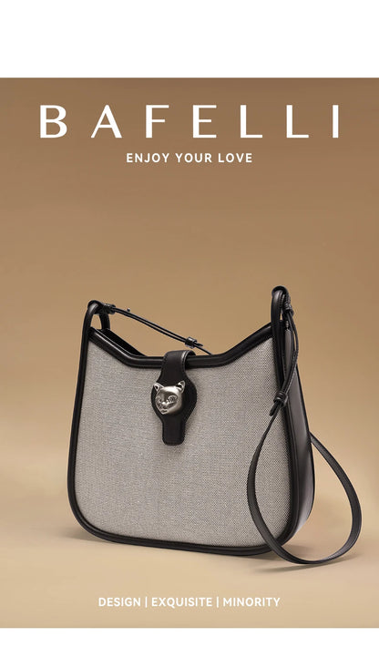 Retro Half Moon Split Leather Messenger Bag with Lock