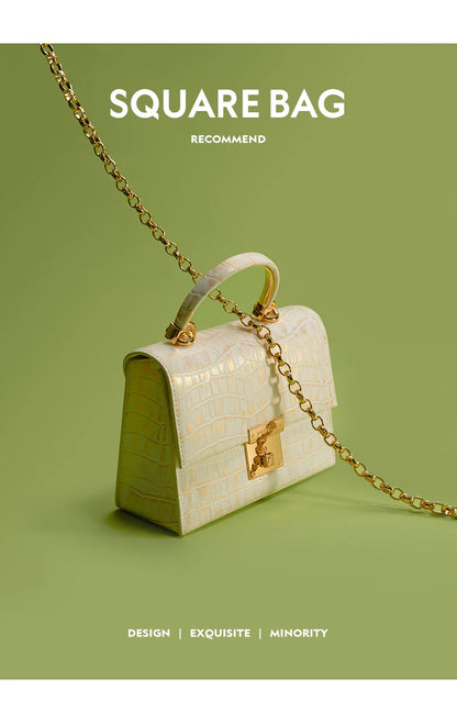 Genuine Leather Flap Shoulder Bag – Gold Lock Elegance