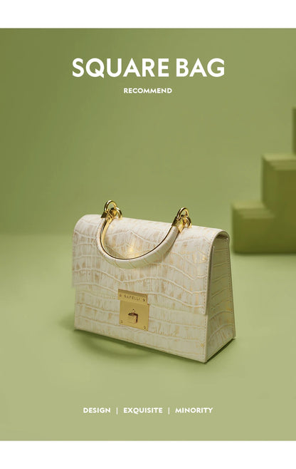 Genuine Leather Flap Shoulder Bag – Gold Lock Elegance