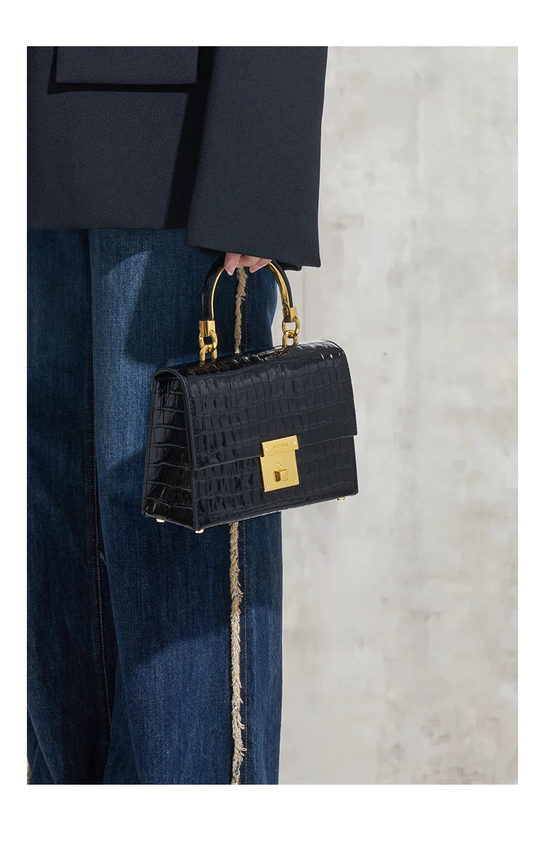 Genuine Leather Animal Print Flap Bag