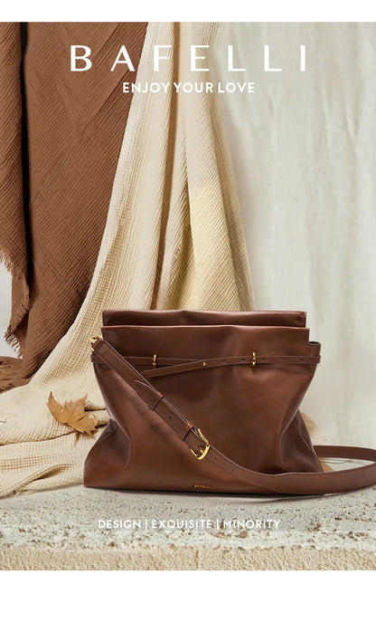Soft Genuine Leather Underarm Tote – Compact Travel-Inspired Crossbody