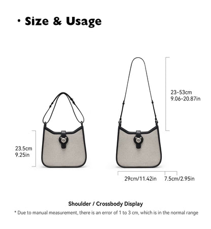 Retro Half Moon Split Leather Messenger Bag with Lock