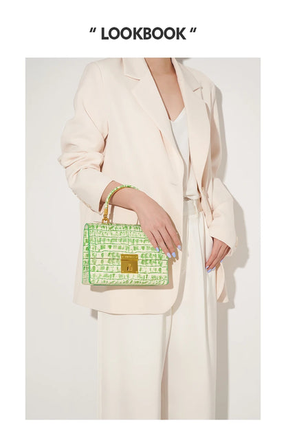 Genuine Leather Flap Shoulder Bag – Gold Lock Elegance