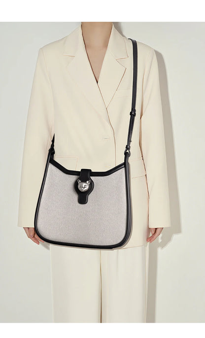 Retro Half Moon Split Leather Messenger Bag with Lock