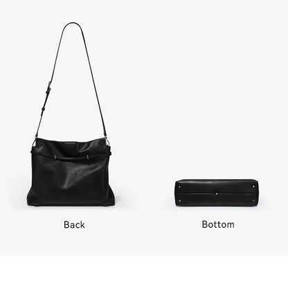 Soft Genuine Leather Underarm Tote – Compact Travel-Inspired Crossbody