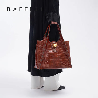 Crocodile Pattern Genuine Leather Tote – Business Commuter Style