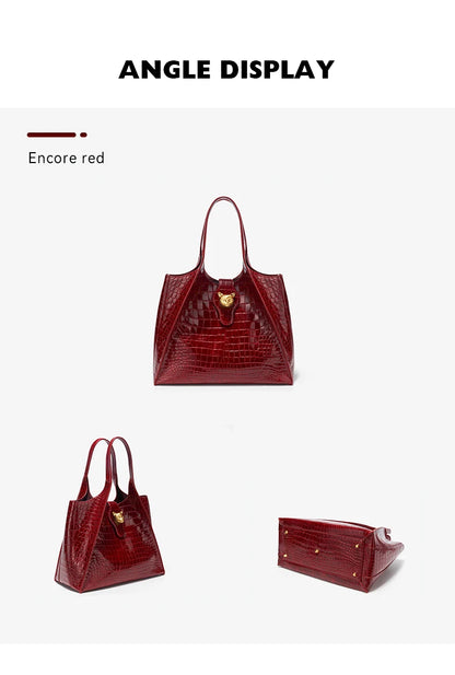 Crocodile Pattern Genuine Leather Tote – Business Commuter Style