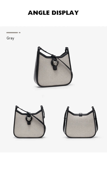 Retro Half Moon Split Leather Messenger Bag with Lock