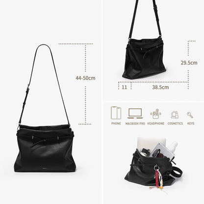 Soft Genuine Leather Underarm Tote – Compact Travel-Inspired Crossbody