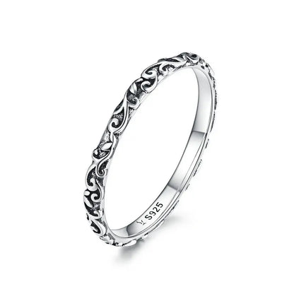 Floral Embossed Ring – 925 Sterling Silver Vintage Band