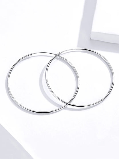 Large Round Hoop Earrings – Sterling Silver Platinum Plated