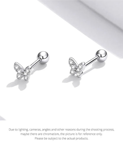 Brilliant Star and Butterfly Sterling Silver Stud Earrings