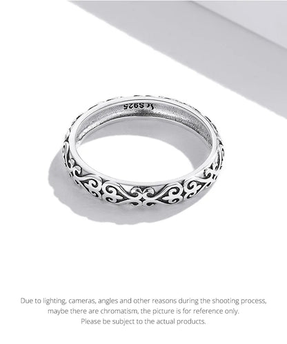 Floral Embossed Ring – 925 Sterling Silver Vintage Band