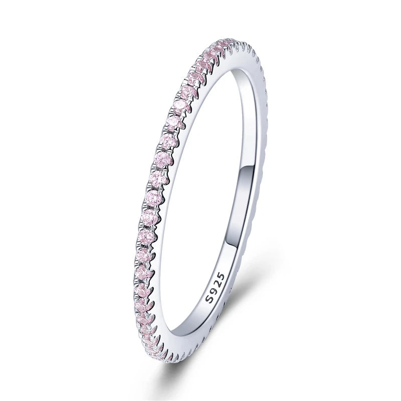 Sterling Silver Stackable Zircon Ring – Micro Pave Wedding Band
