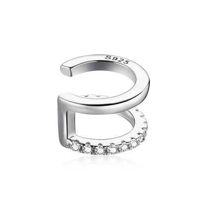 925 Sterling Silver CZ Ear Cuff Clip Earring with Geometric Design