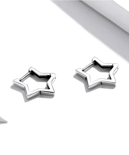 Star Hoop Earrings – Sterling Silver with Oxidized Finish