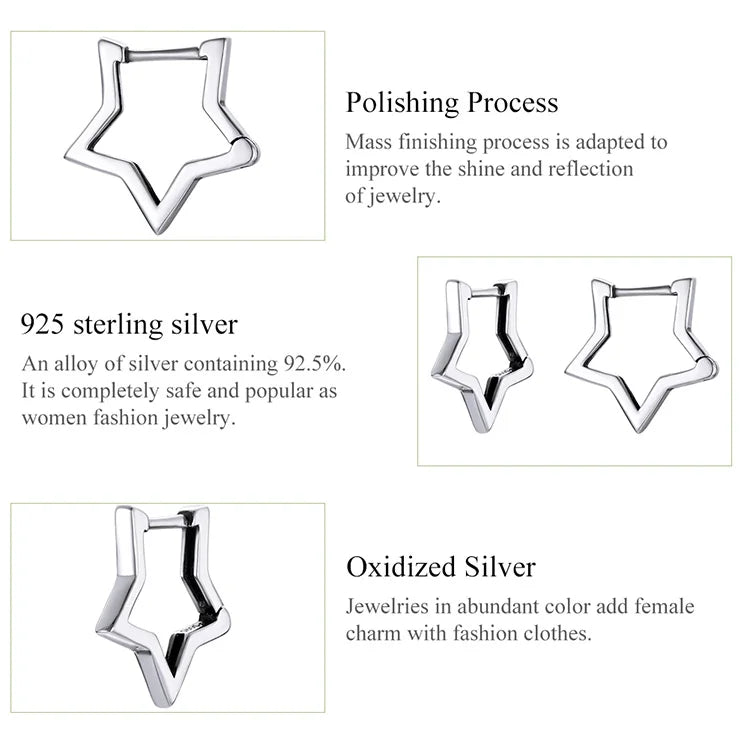 Star Hoop Earrings – Sterling Silver with Oxidized Finish