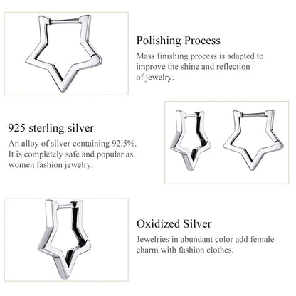 Star Hoop Earrings – Sterling Silver with Oxidized Finish