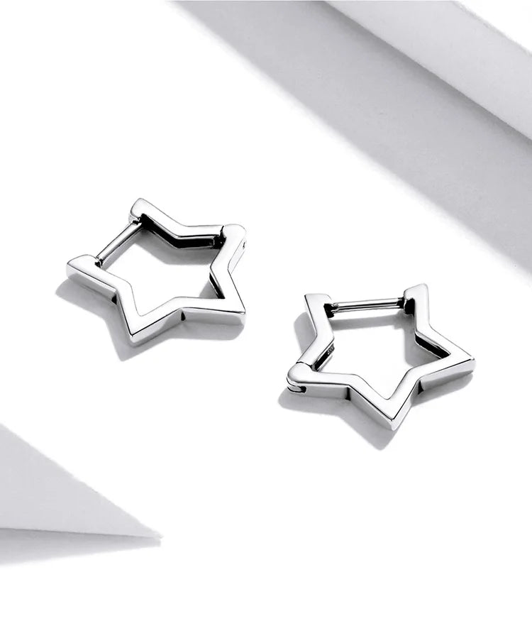 Star Hoop Earrings – Sterling Silver with Oxidized Finish