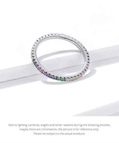 925 Sterling Silver Rainbow Ring with Full Zircons – Stackable and Dazzling