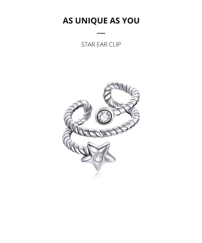 Sterling Silver Mono-earring with Zircon – Clip-On Geometric Style