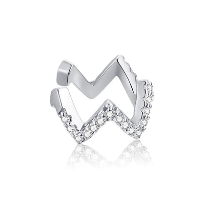 925 Sterling Silver CZ Ear Cuff Clip Earring with Geometric Design